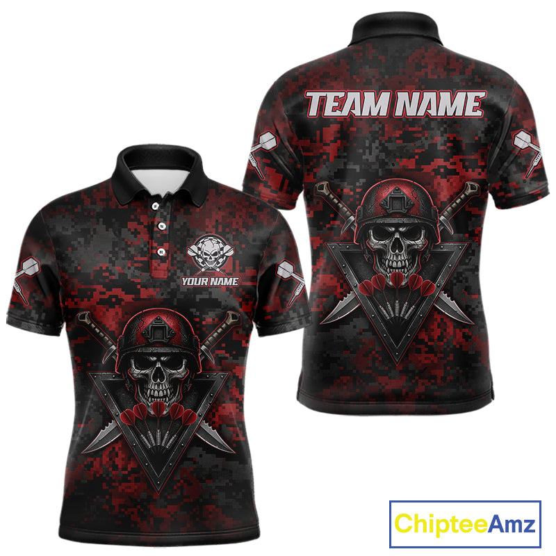 Skull Warrior Red Digital Camo Custom Funny Darts Polo Shirt For Men Dart Jerseys NYN1951