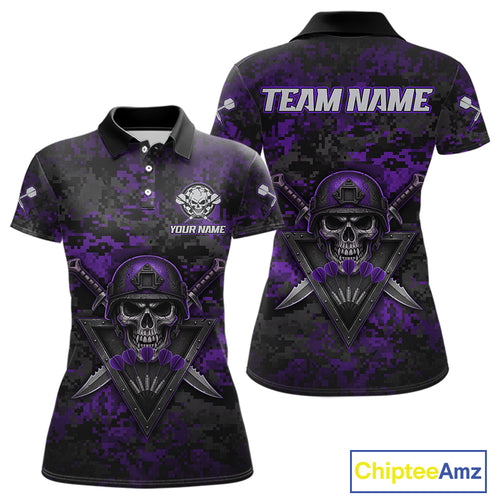 Skull Warrior Purple Digital Camo Custom Funny Darts Polo Shirt For Women Dart Jerseys NYN1952