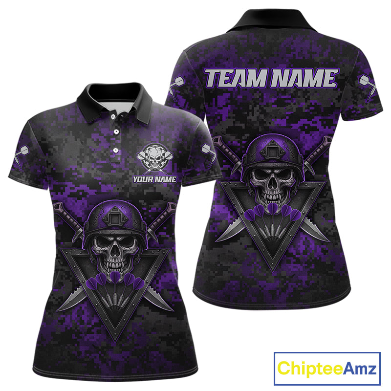 Skull Warrior Purple Digital Camo Custom Funny Darts Polo Shirt For Women Dart Jerseys NYN1952