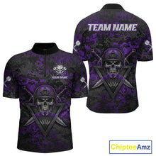 Load image into Gallery viewer, Skull Warrior Purple Digital Camo Custom Funny Darts Quarter-Zip Shirt For Men Dart Jerseys NYN1952