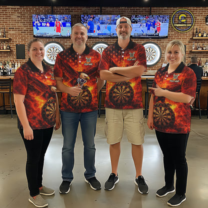US Flag Eagle Flame Dartboard Darts Polo Shirts For Women Custom Patriotic Dart Team Jerseys NYN2507