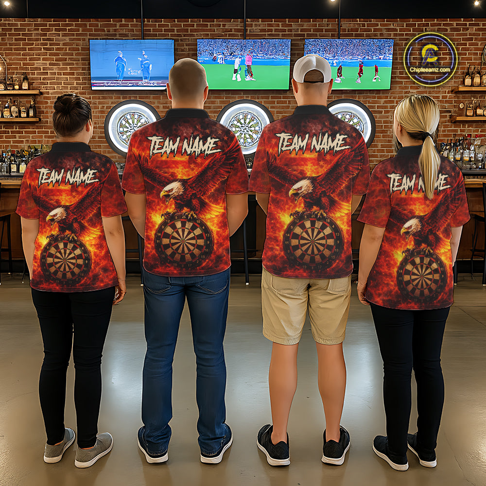 US Flag Eagle Flame Dartboard Darts Polo Shirts For Women Custom Patriotic Dart Team Jerseys NYN2507