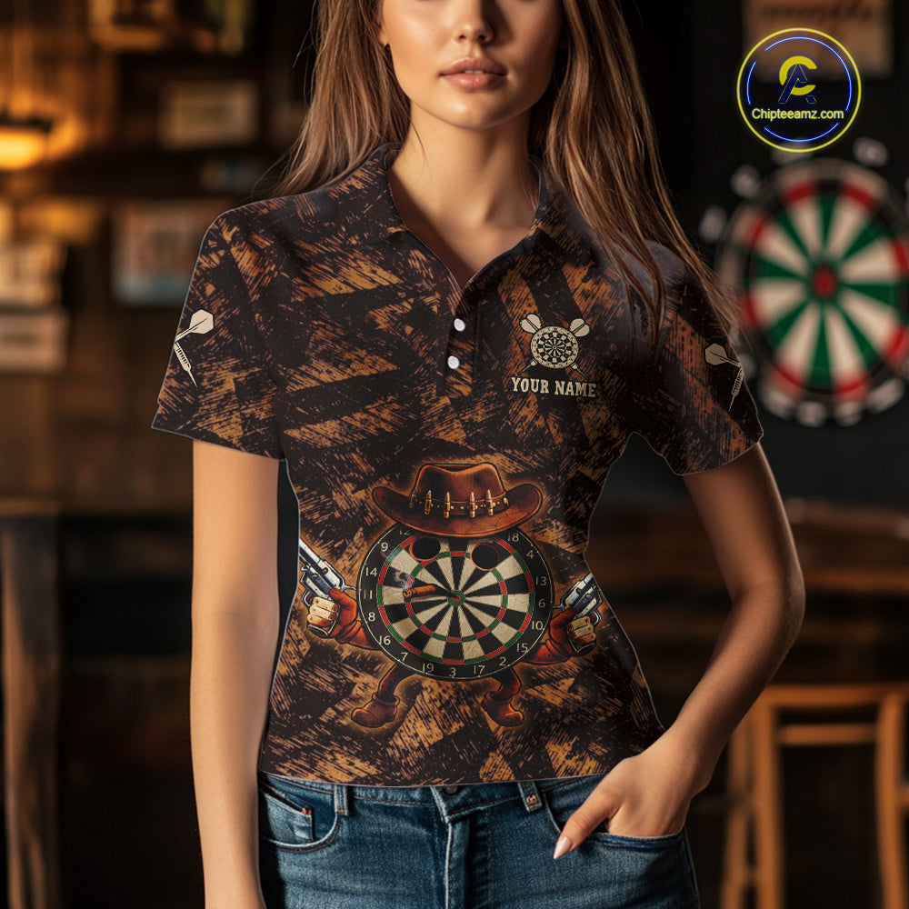 Funny Dartboard Cowhand Women Darts Polo Shirt Personalized Brown Grunge Dart Team Jerseys NYN2510