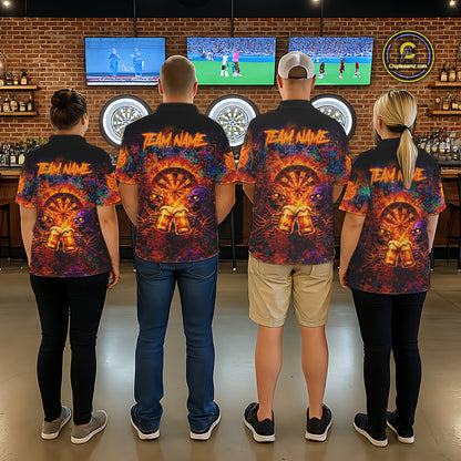 Funny Skeleton Cheer Beer Flame Women Darts Polo Shirt Custom Graffiti Dart Team Jerseys NYN2513