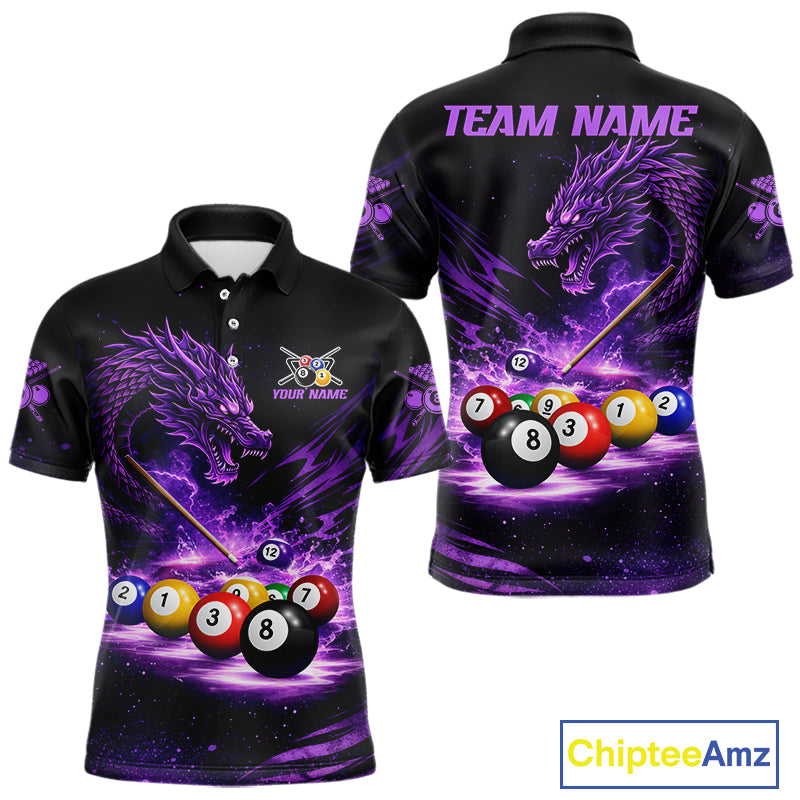 Purple Funny Dragon Thunder Ball Pool Billiard Team Shirt For Men Custom Billiards Ball Attire NYN2700