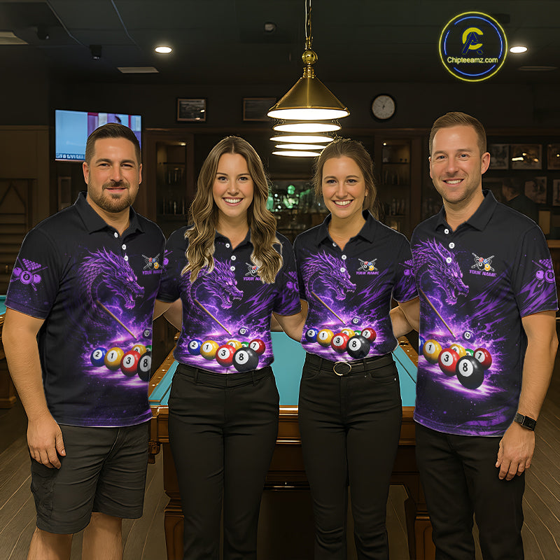 Purple Funny Dragon Thunder Ball Pool Billiard Team Shirt For Women Custom Billiards Ball Attire NYN2700