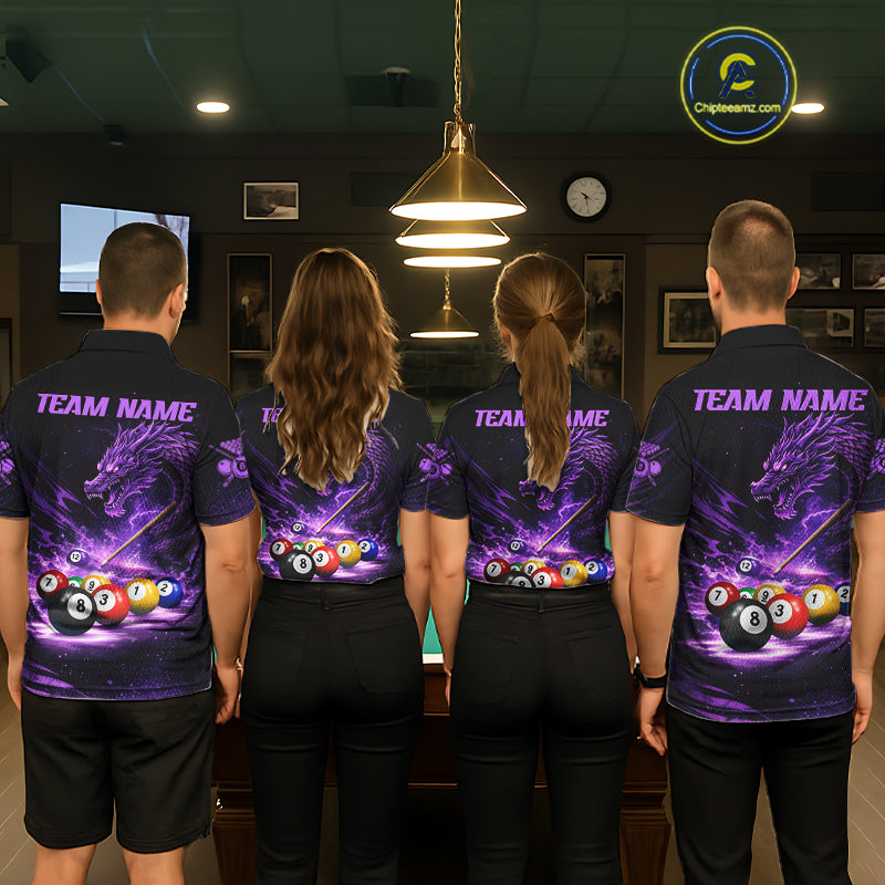Purple Funny Dragon Thunder Ball Pool Billiard Team Shirt For Women Custom Billiards Ball Attire NYN2700