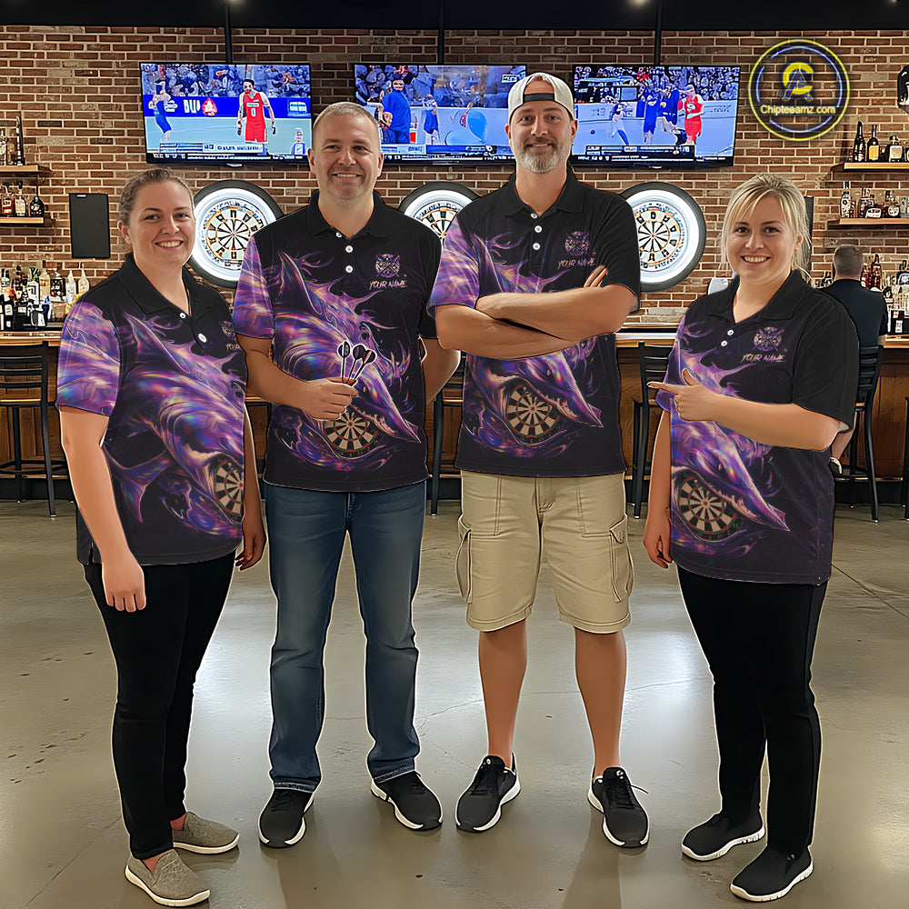 Personalized Pink Holographic Shark Women Darts 1/4-Zip League Shirts Funny Grunge Dart Jerseys NYN2707