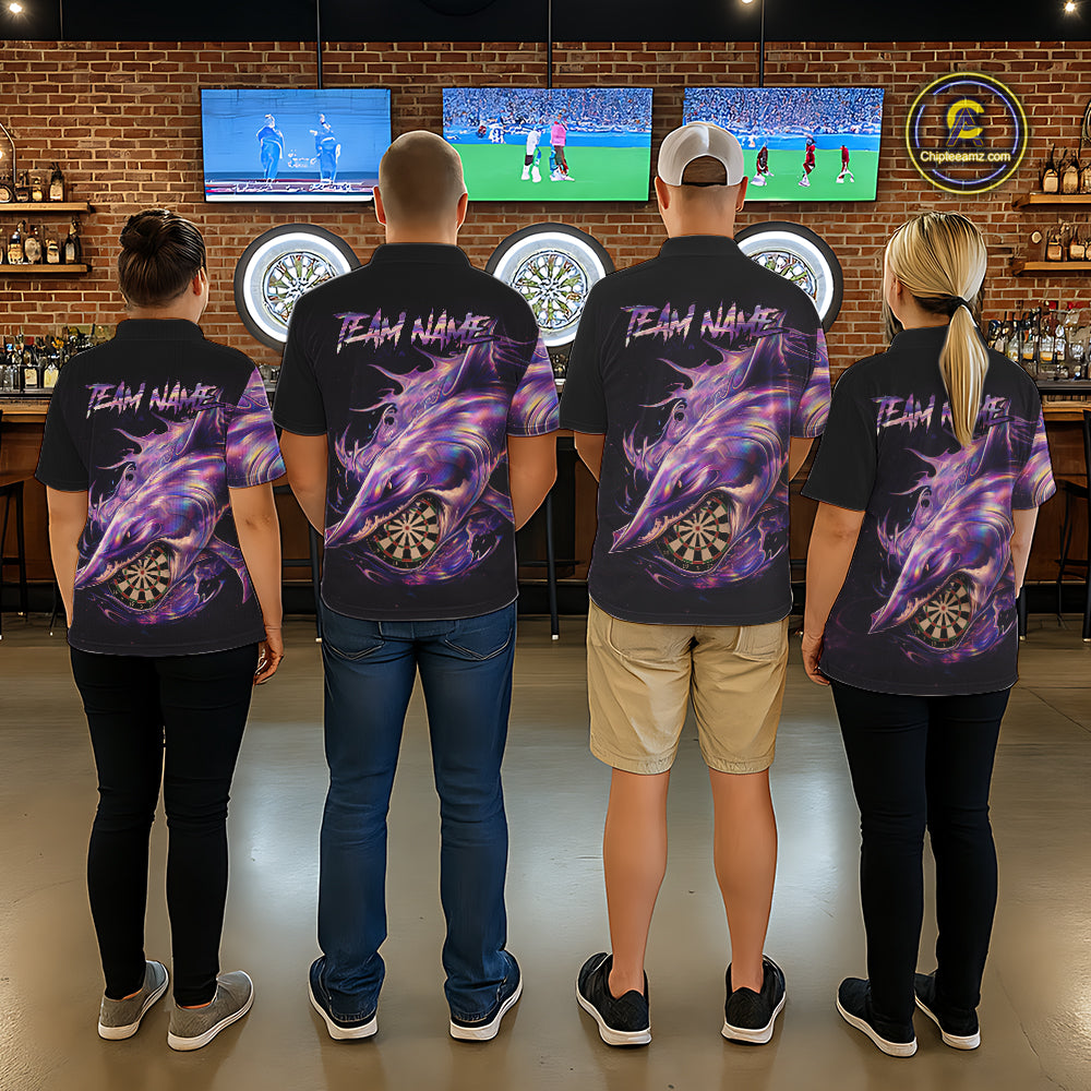 Personalized Pink Holographic Shark Women Darts 1/4-Zip League Shirts Funny Grunge Dart Jerseys NYN2707