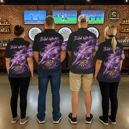 Personalized Pink Holographic Shark Women Darts 1/4-Zip League Shirts Funny Grunge Dart Jerseys NYN2707