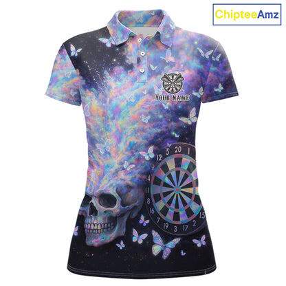 Custom Holographic Smokes Skull Dartboard Women Dart Polo Shirt Butterfly Dart Jerseys NYN2709