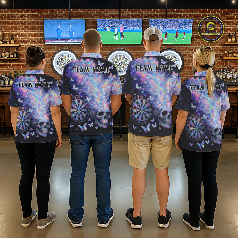 Custom Holographic Smokes Skull Dartboard Women Dart 1/4-Zip Shirt Butterfly Dart Jerseys NYN2709