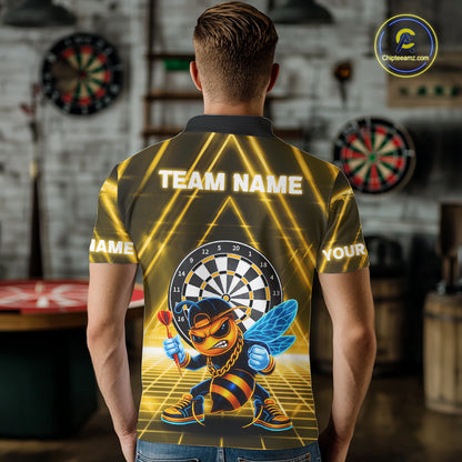 Lightning Yellow Neon Electric Funny Bee Men Dart Polo Shirt Custom Team Name For Darters NYN2710