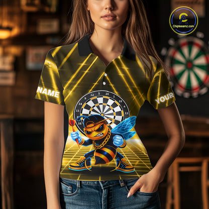 Lightning Yellow Neon Electric Funny Bee Women Dart Polo Shirt Custom Team Name For Darters NYN2710