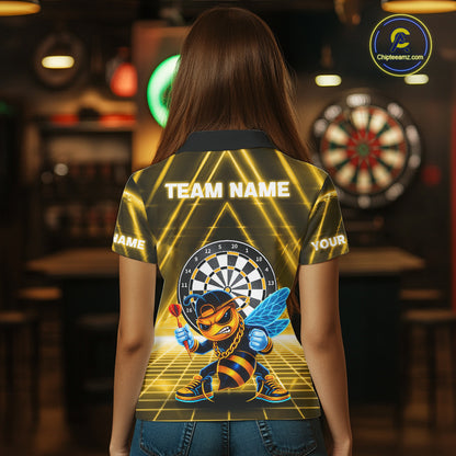 Lightning Yellow Neon Electric Funny Bee Women Dart Polo Shirt Custom Team Name For Darters NYN2710