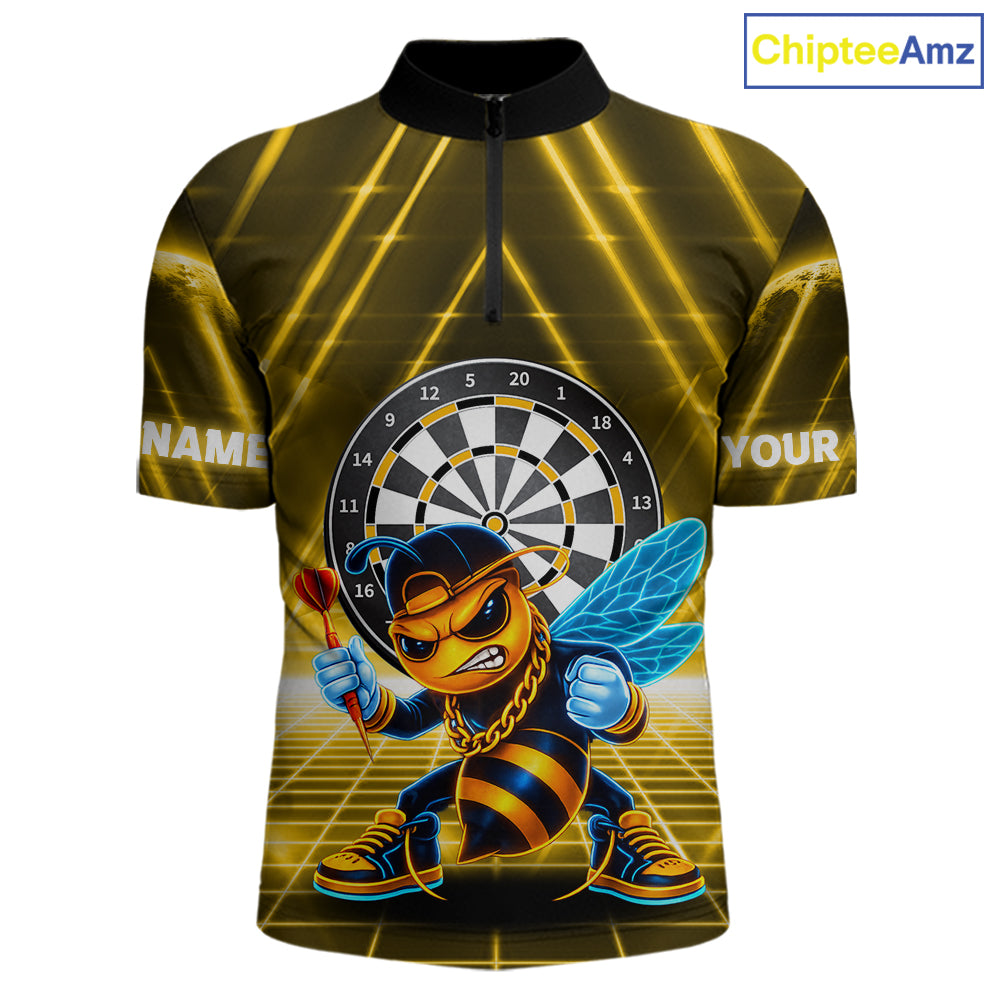 Lightning Yellow Neon Electric Funny Bee Men Dart 1/4-Zip Shirt Custom Team Name For Darters NYN2710