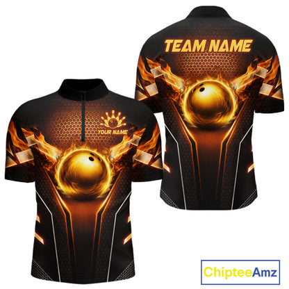 Custom Fire Flame Bowling Jerseys For Men, Personalized Bowling Pin & Ball Team Shirts | Yellow NYN3069
