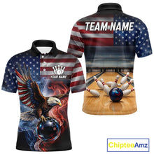 Load image into Gallery viewer, Personalized Fire Flame USA Flag Eagle Bowling Team Shirts For Men Outfits Patriotic Bowling Gifts NYN3073