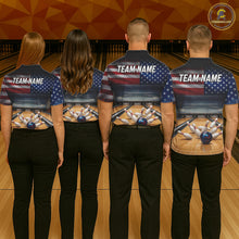 Load image into Gallery viewer, Personalized Fire Flame USA Flag Eagle Bowling Team Shirts For Men Outfits Patriotic Bowling Gifts NYN3073
