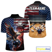 Load image into Gallery viewer, Personalized Fire Flame USA Flag Eagle Bowling Team Shirts For Men Outfits Patriotic Bowling Gifts NYN3073
