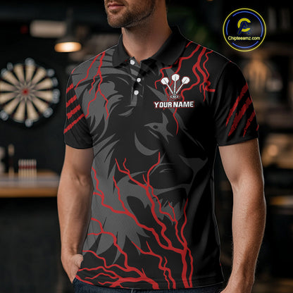 Men's Custom Darts Team Shirts With Crimson Lightning And Stealth Lion NYN0293