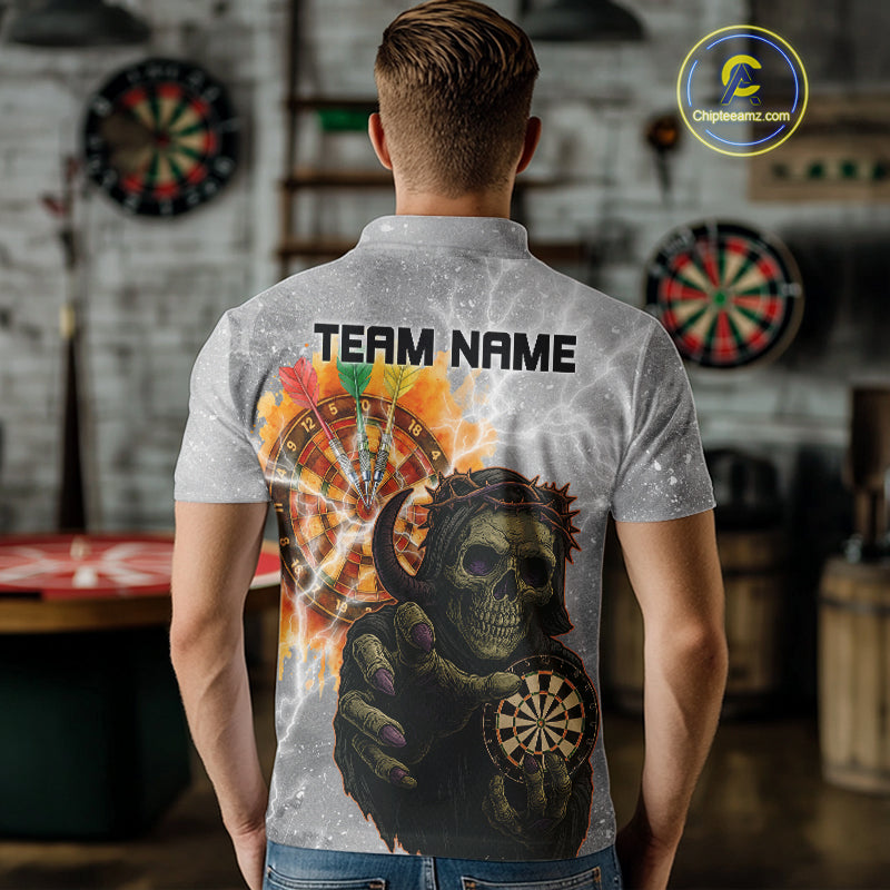 Men's Custom Darts Shirt With Death Reaper Fiery Dartboard & Lightning Effect NYN0295