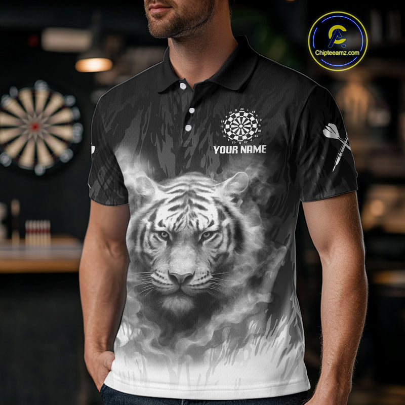 Men's Custom Darts Shirt With Pale Smoke Tiger Grunnge Pattern Dartboard NYN0296