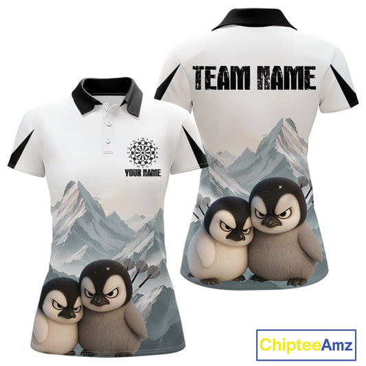 Women’s Darts Shirt With Iceberg Scene And Fierce Penguin Duo, Custom Name Option NYN0300