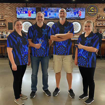 Grunge Black And Blue Flaming Dartboard Mens Darts Shirt Personalized Team Darts Jersey NYN3247