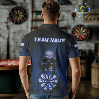 Black And Blue Skull Camo Heart Dartboard Darts Polo Shirt For Men Grunge Dart Jerseys NYN1964