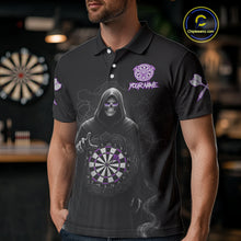 Load image into Gallery viewer, Custom Roses Dartboard Purple Grim Reaper Men Darts Polo Shirt Darts Jersey NYN1972