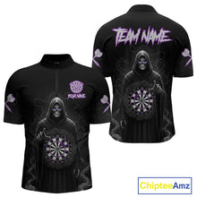 Load image into Gallery viewer, Custom Roses Dartboard Purple Grim Reaper Men Darts Quarter-Zip Shirt Darts Jersey NYN1972