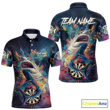 Personalized Multi-Color Splatter Funny Shark Men Darts Polo League Shirts Dart Jerseys NYN2217