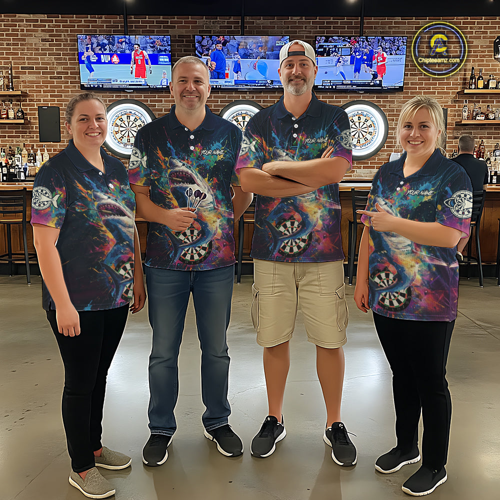 Personalized Multi-Color Splatter Funny Shark Women Darts Polo League Shirts Dart Jerseys NYN2217