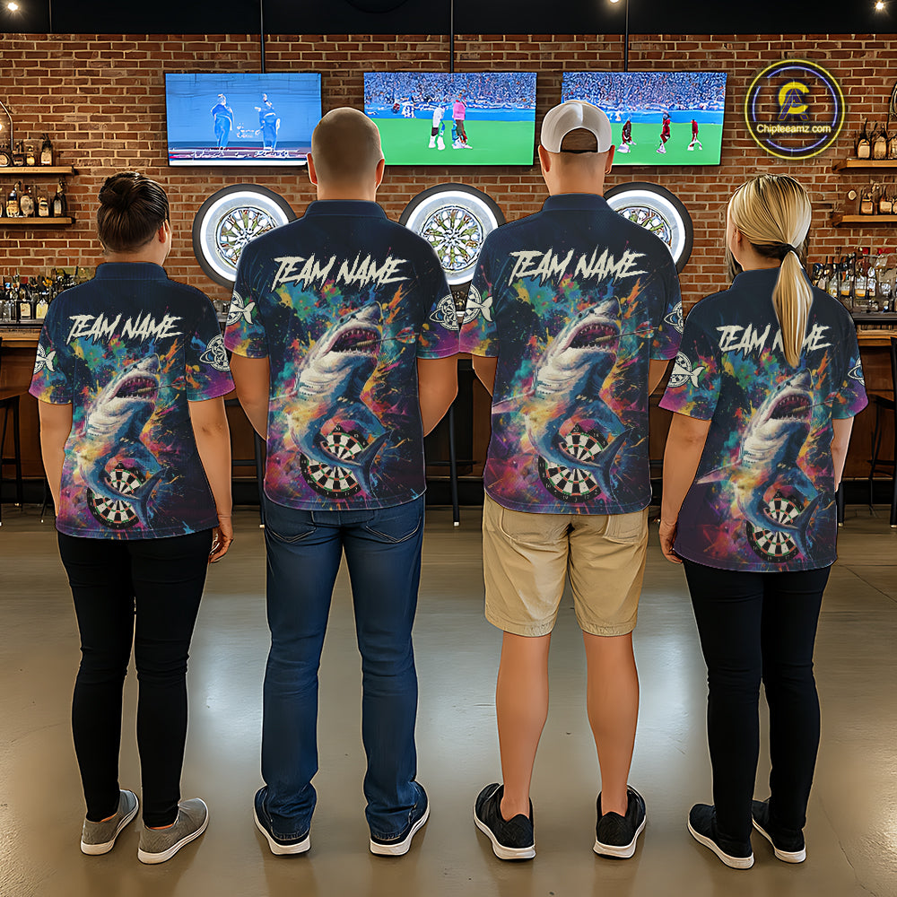 Personalized Multi-Color Splatter Funny Shark Women Darts Polo League Shirts Dart Jerseys NYN2217