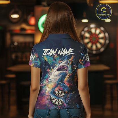 Personalized Multi-Color Splatter Funny Shark Women Darts Polo League Shirts Dart Jerseys NYN2217