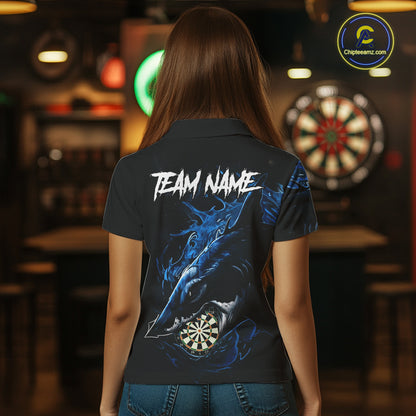 Personalized Blue Horror Shark Women Darts Polo League Shirts Funny Grunge Dart Jerseys NYN2218
