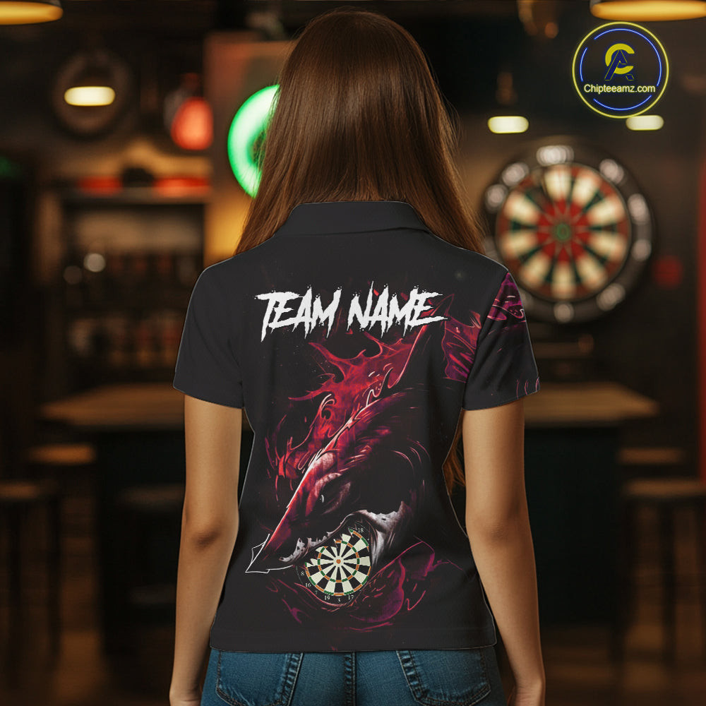 Personalized Red Horror Shark Women Darts Polo League Shirts Funny Grunge Dart Jerseys NYN2219