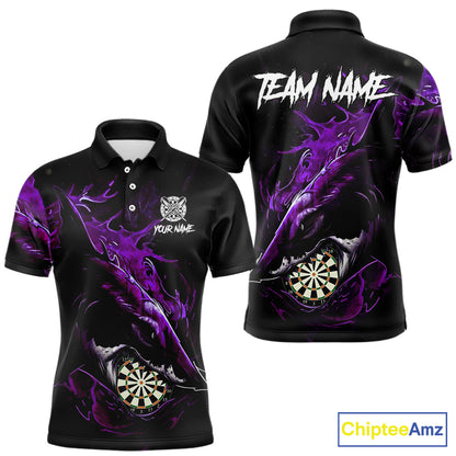 Personalized Purple Horror Shark Men Darts Polo League Shirts Funny Grunge Dart Jerseys NYN2220