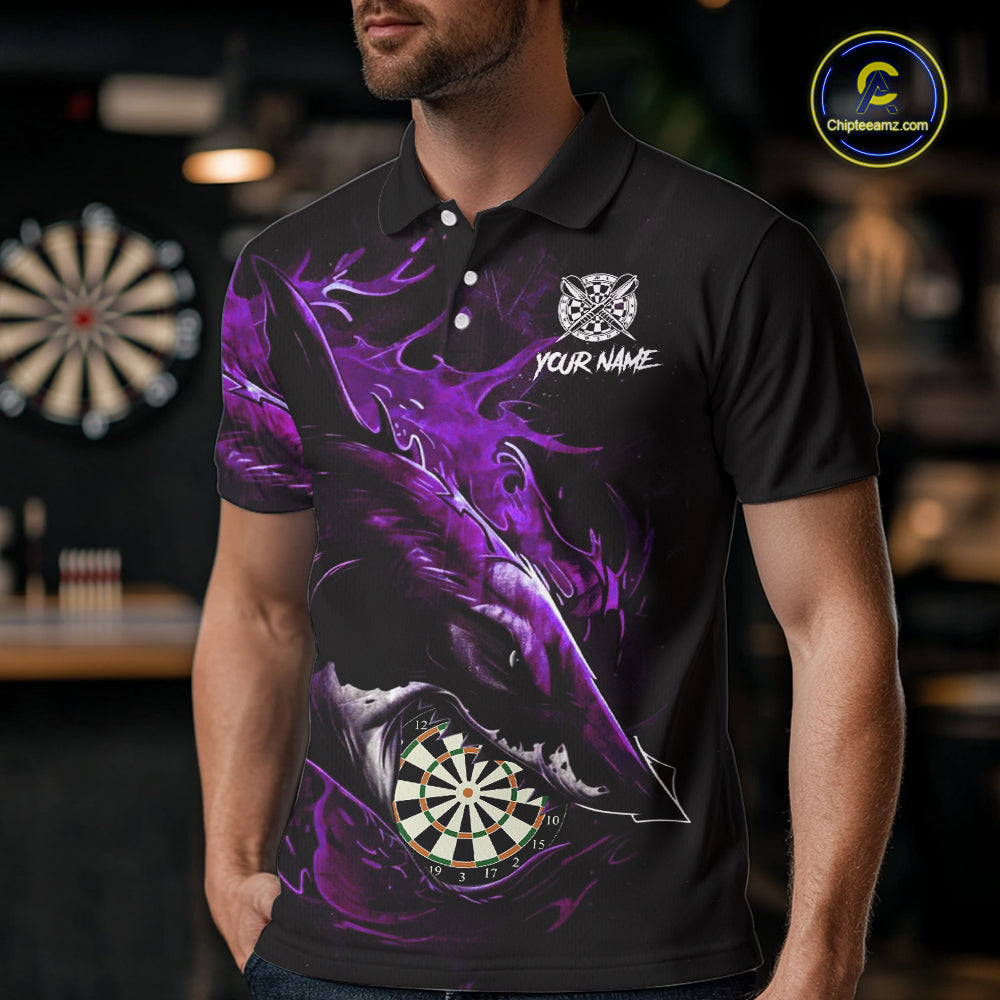 Personalized Purple Horror Shark Men Darts Polo League Shirts Funny Grunge Dart Jerseys NYN2220