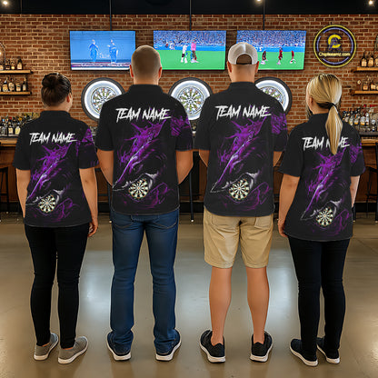 Personalized Purple Horror Shark Men Darts Polo League Shirts Funny Grunge Dart Jerseys NYN2220
