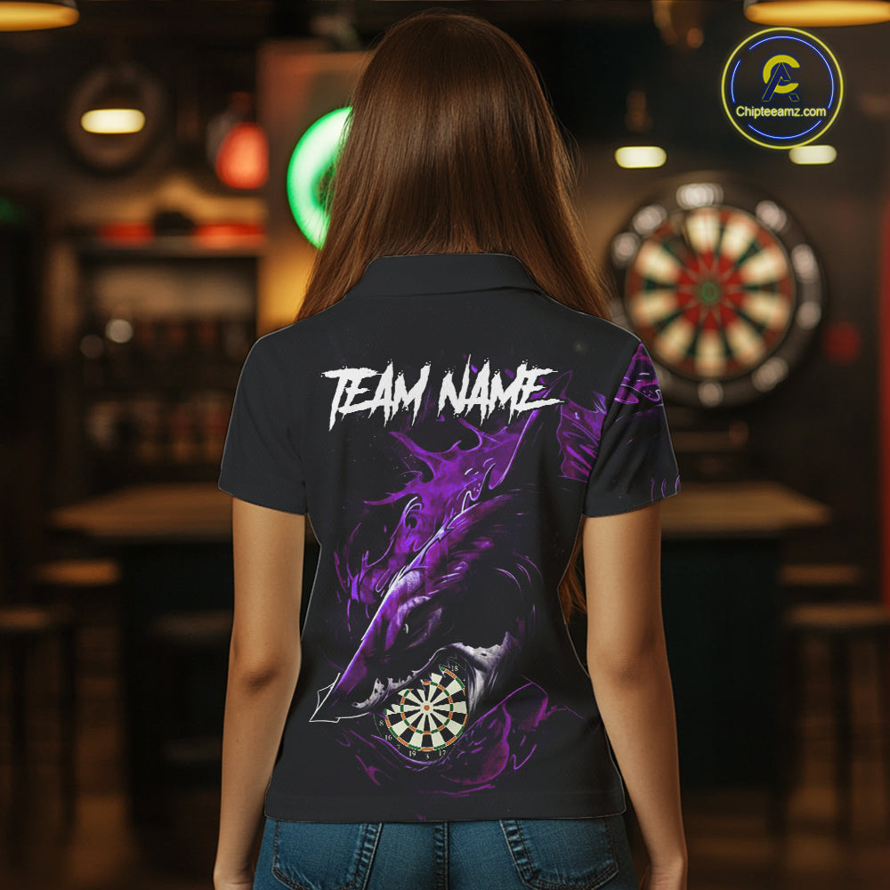 Personalized Purple Horror Shark Women Darts Polo League Shirts Funny Grunge Dart Jerseys NYN2220