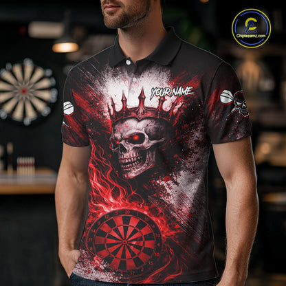 Red Crown Skull Fire Flame Dartboard Men Darts Polo Shirt Custom Grunge Dart Team Jerseys NYN2514