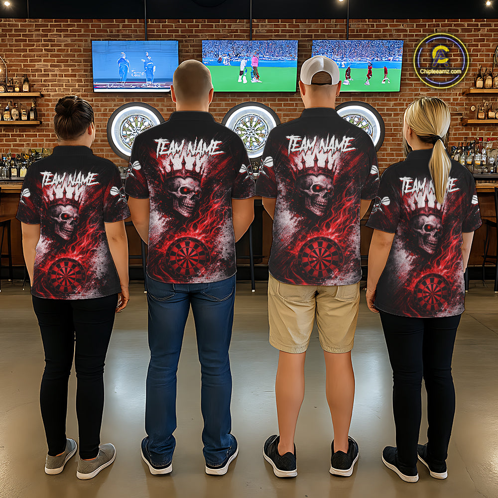 Red Crown Skull Fire Flame Dartboard Women Darts Quarter-zip Shirt Custom Grunge Dart Team Jerseys NYN2514