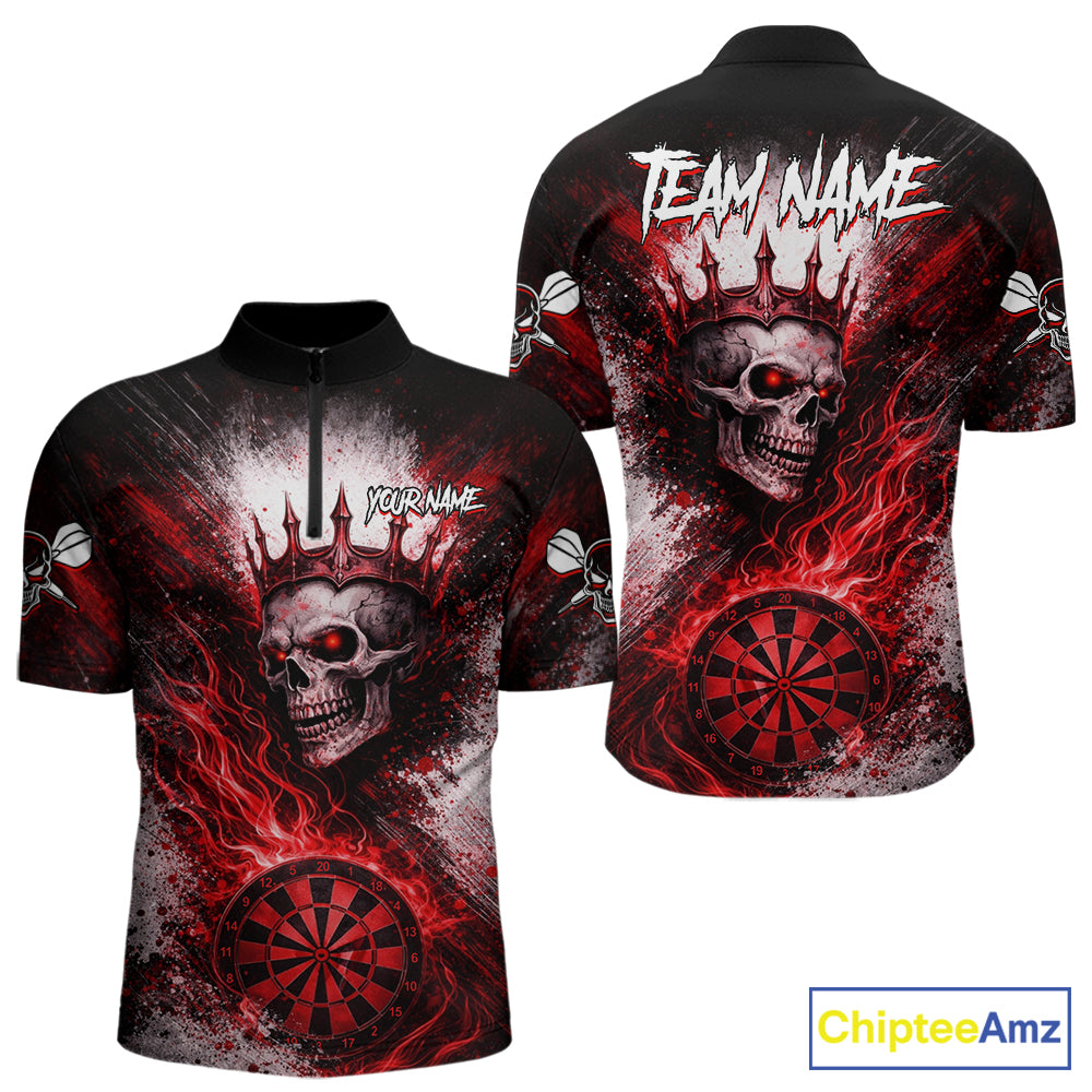 Red Crown Skull Fire Flame Dartboard Men Darts Quarter-zip Shirt Custom Grunge Dart Team Jerseys NYN2514