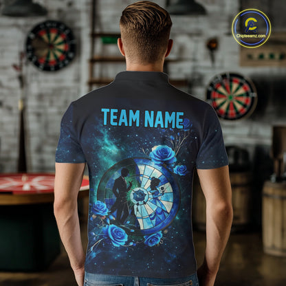 Blue Galaxy Roses Groom & Bride Dartboard Men Darts Polo Shirt Custom Valentine Dart Couple Gifts NYN2516