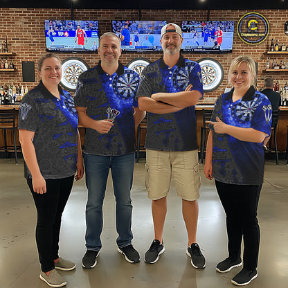 Custom Mens Dart Polo & Quarter Zip Shirt Pattern Dartboard Blue Flames Darts Team Jersey NYN2867