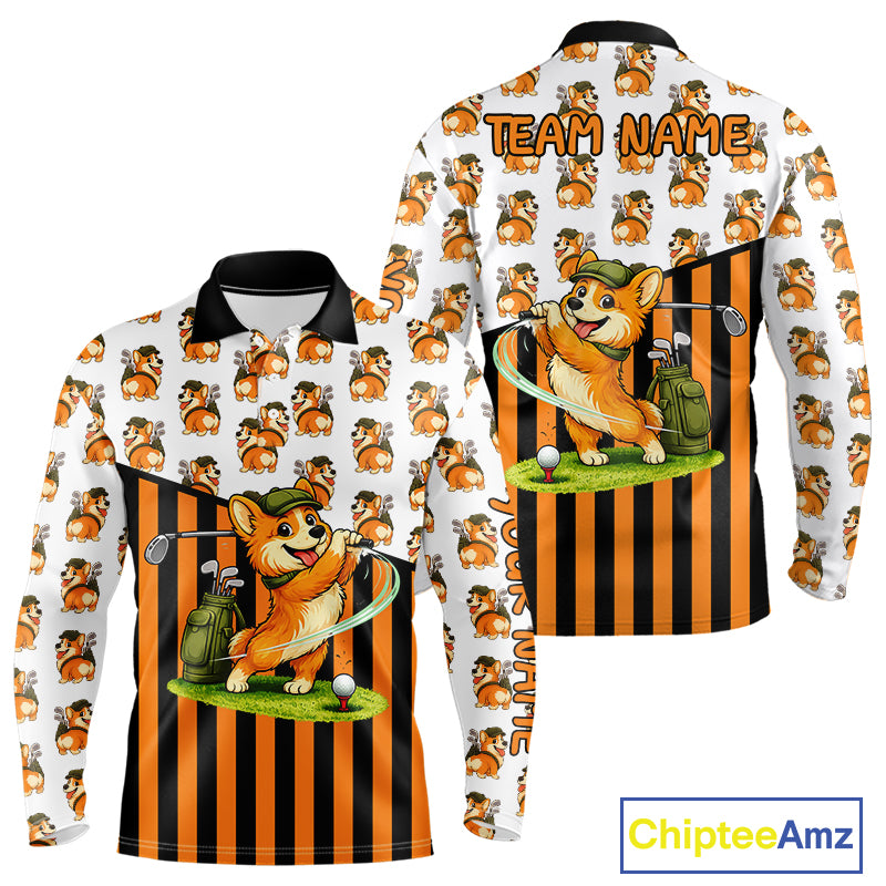 Funny Mens Cute Dog Pattern Golf Polo Shirt Custom Orange Golfing Dog Golf Clothes Attire NYN2874