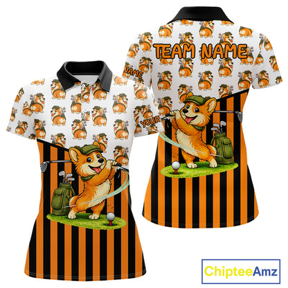 Funny Women Cute Dog Pattern Golf Polo Shirt Custom Orange Golfing Dog Golf Clothes Attire NYN2874