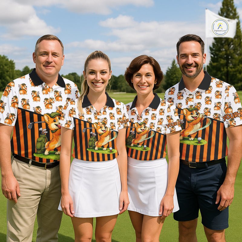 Funny Mens Cute Dog Pattern Golf Polo Shirt Custom Orange Golfing Dog Golf Clothes Attire NYN2874